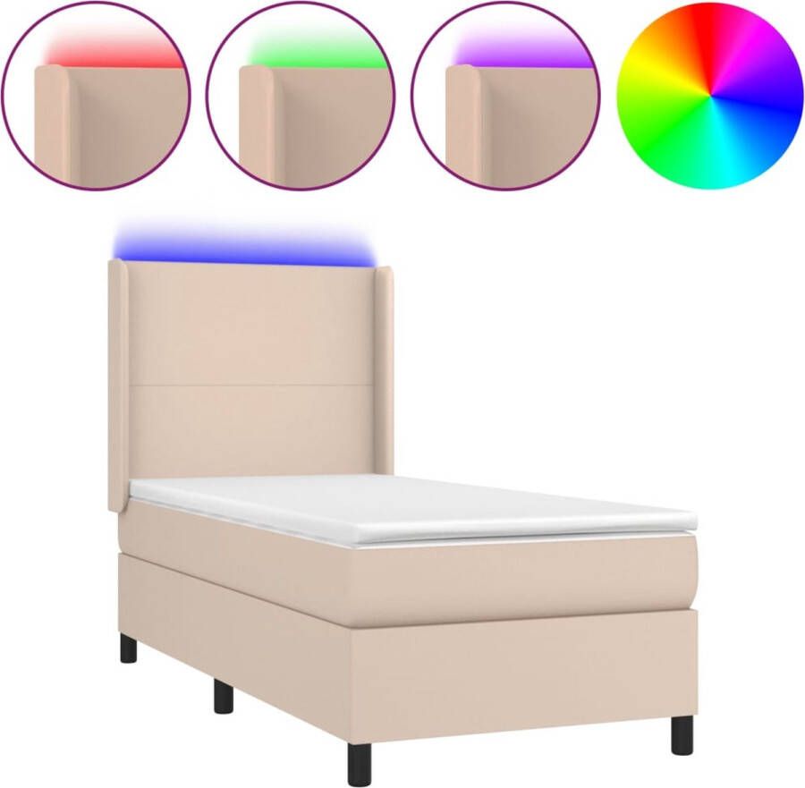 VidaXL -Boxspring-met-matras-en-LED-kunstleer-cappuccinokleur-80x200-cm - Foto 2