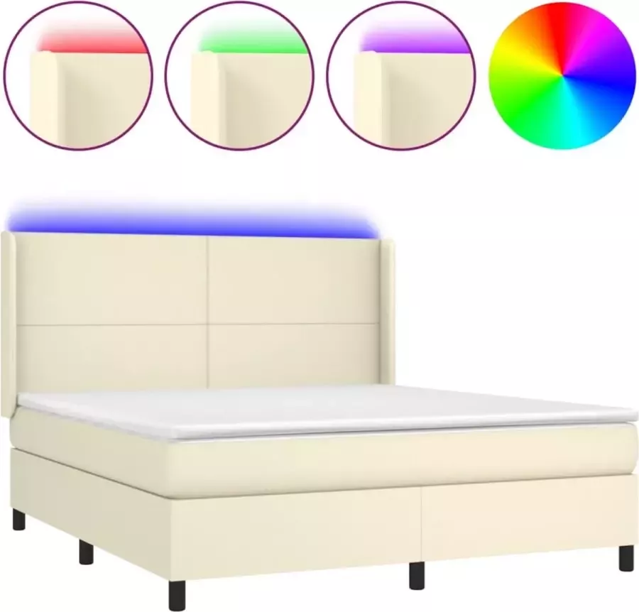 VidaXL -Boxspring-met-matras-en-LED-kunstleer-crèmekleurig-180x200-cm - Foto 2