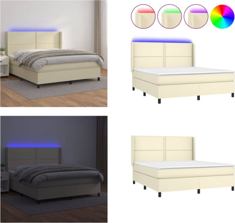 VidaXL Boxspring met matras en LED kunstleer crèmekleurig 180x200 cm Boxspring Boxsprings Bed Slaapmeubel - Foto 2