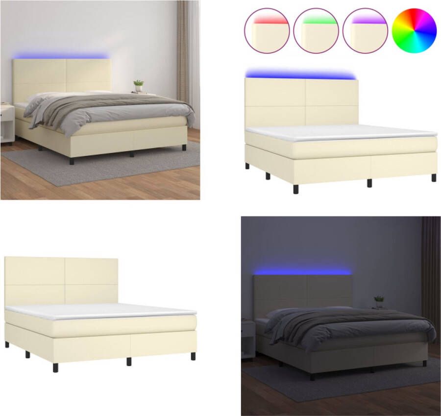 VidaXL Boxspring met matras en LED kunstleer crèmekleurig 180x200 cm Boxspring Boxsprings Bed Slaapmeubel