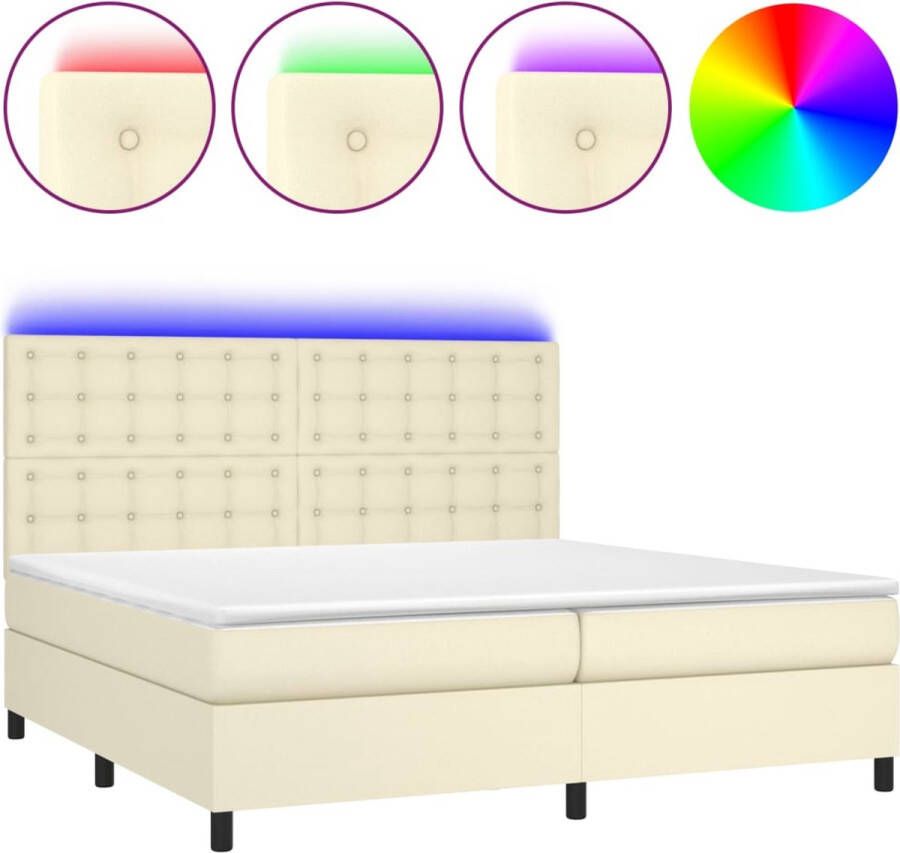 VidaXL -Boxspring-met-matras-en-LED-kunstleer-crèmekleurig-200x200-cm - Foto 2