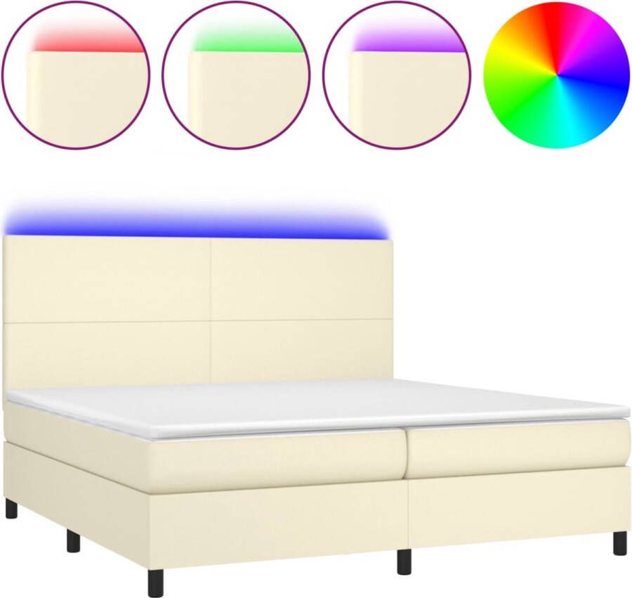 VidaXL -Boxspring-met-matras-en-LED-kunstleer-crèmekleurig-200x200-cm - Foto 2