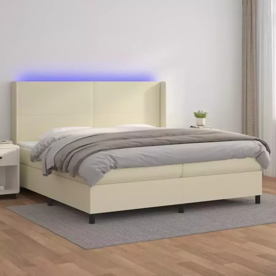 VidaXL -Boxspring-met-matras-en-LED-kunstleer-crèmekleurig-200x200-cm - Foto 4