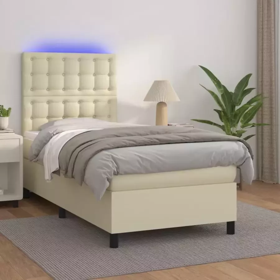 VidaXL Boxspring met matras en LED kunstleer crèmekleurig 90x190 cm