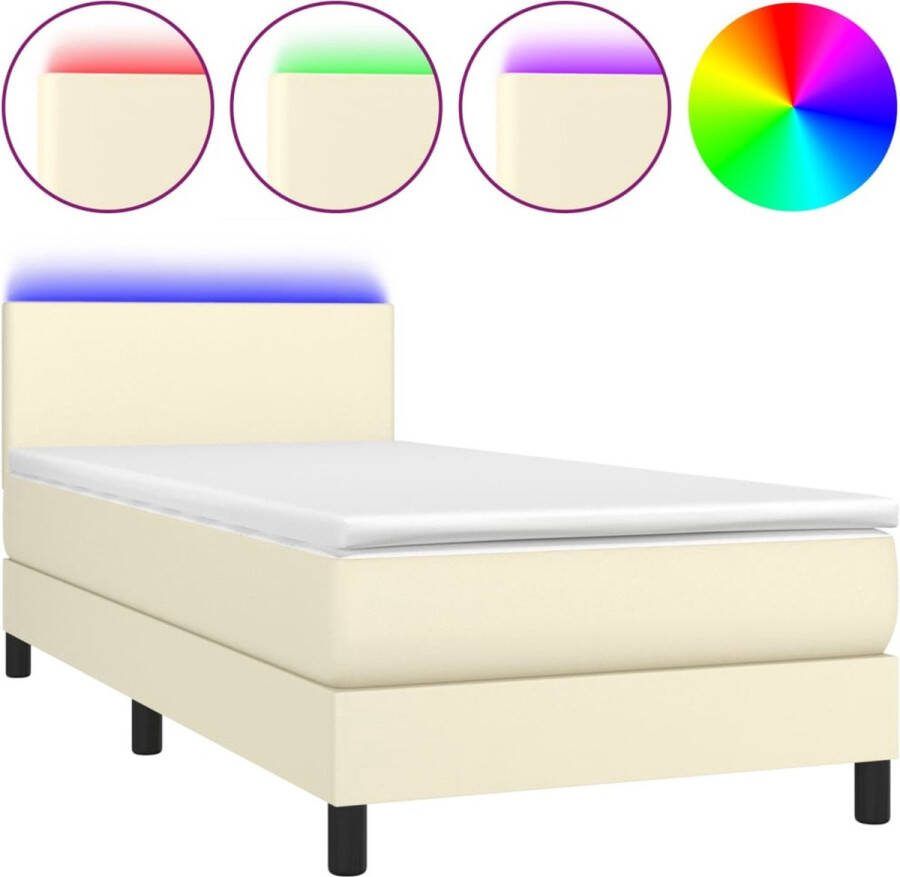 VidaXL -Boxspring-met-matras-en-LED-kunstleer-crèmekleurig-90x200-cm - Foto 2