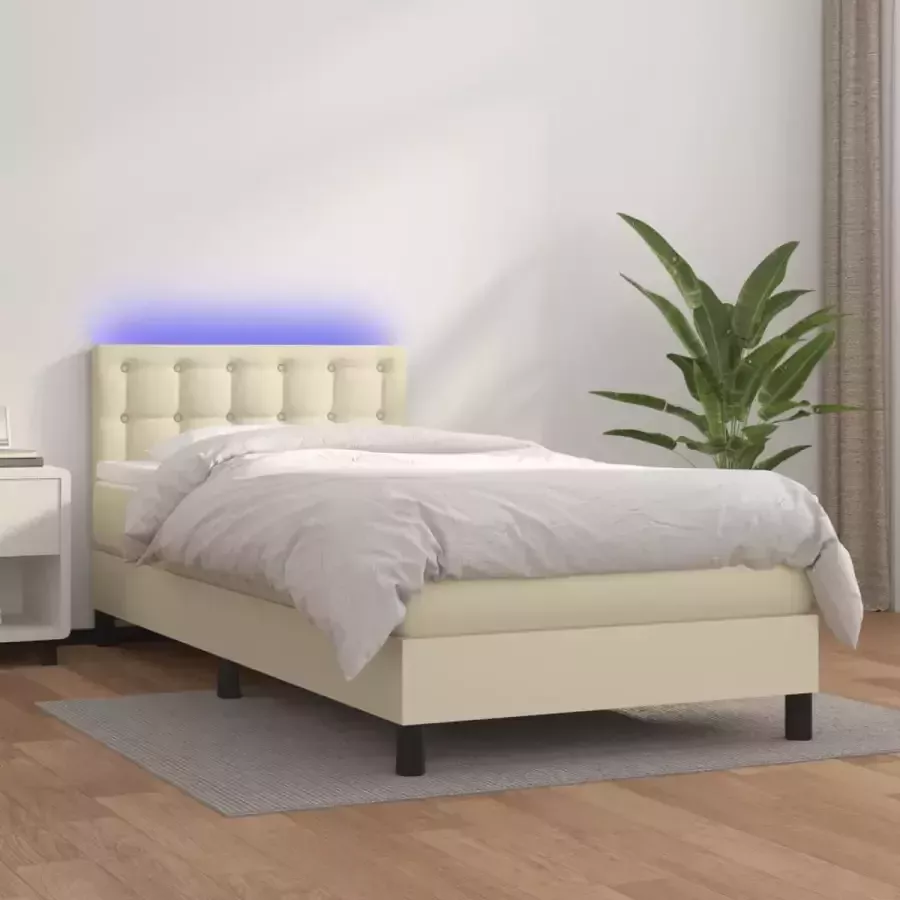 VidaXL Boxspring met matras en LED kunstleer crèmekleurig 90x190 cm - Foto 4