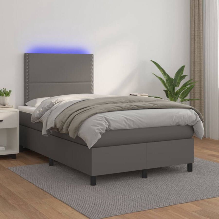 VidaXL -Boxspring-met-matras-en-LED-kunstleer-grijs-120x200-cm