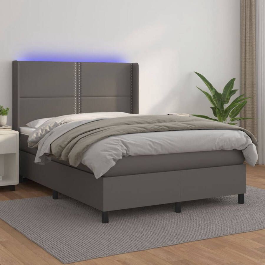 VidaXL -Boxspring-met-matras-en-LED-kunstleer-grijs-140x200-cm