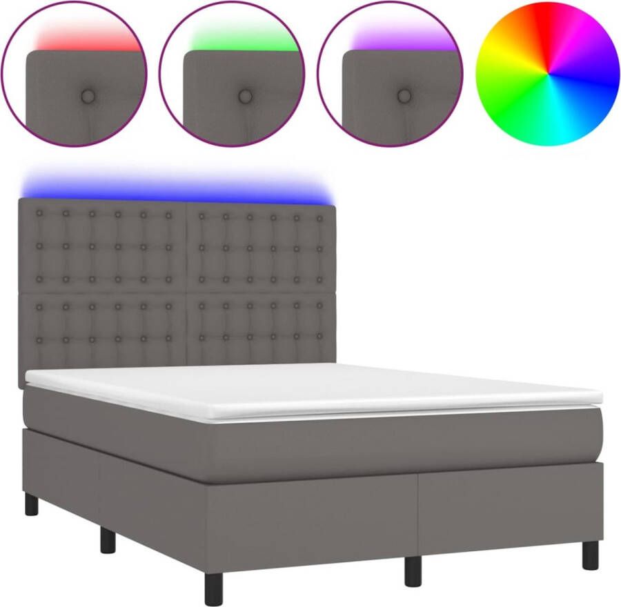 VidaXL -Boxspring-met-matras-en-LED-kunstleer-grijs-140x200-cm - Foto 2