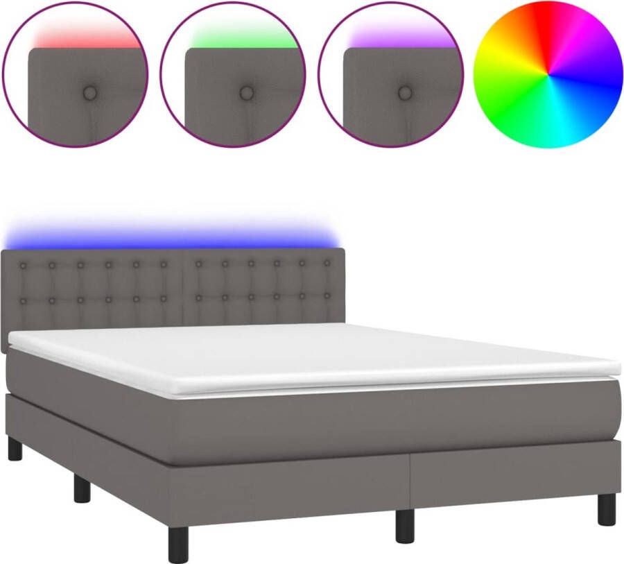 VidaXL -Boxspring-met-matras-en-LED-kunstleer-grijs-140x200-cm