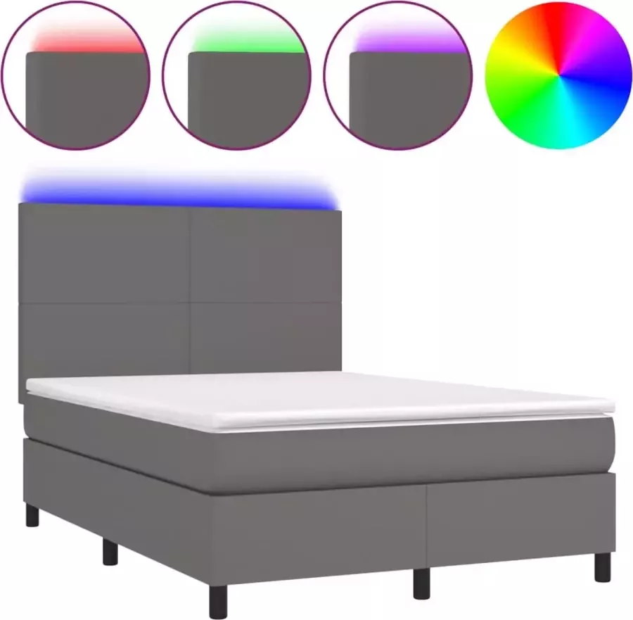 VidaXL -Boxspring-met-matras-en-LED-kunstleer-grijs-140x200-cm - Foto 2