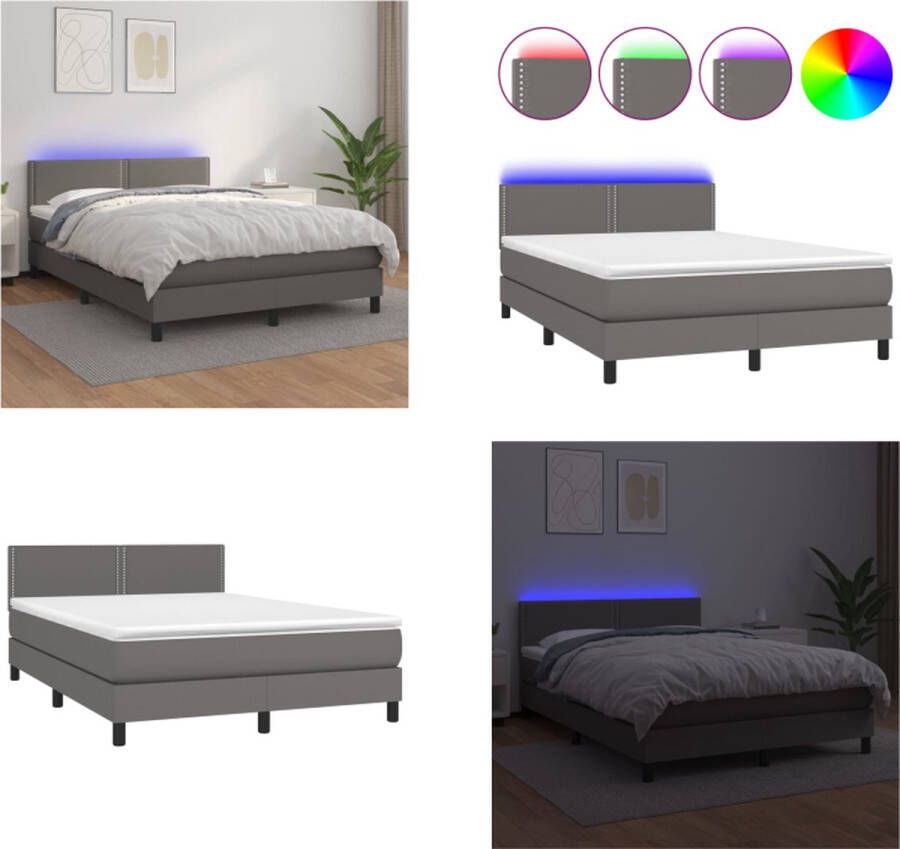 VidaXL Boxspring met matras en LED kunstleer grijs 140x200 cm Boxspring Boxsprings Bed Slaapmeubel - Foto 2