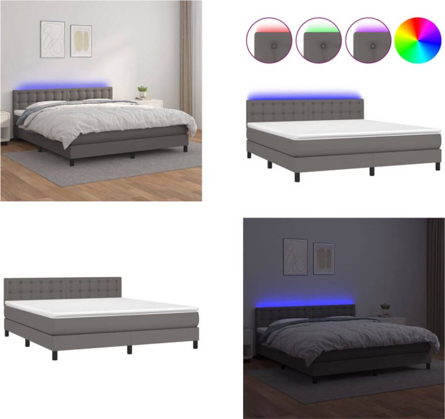 VidaXL Boxspring met matras en LED kunstleer grijs 160x200 cm Boxspring Boxsprings Bed Slaapmeubel