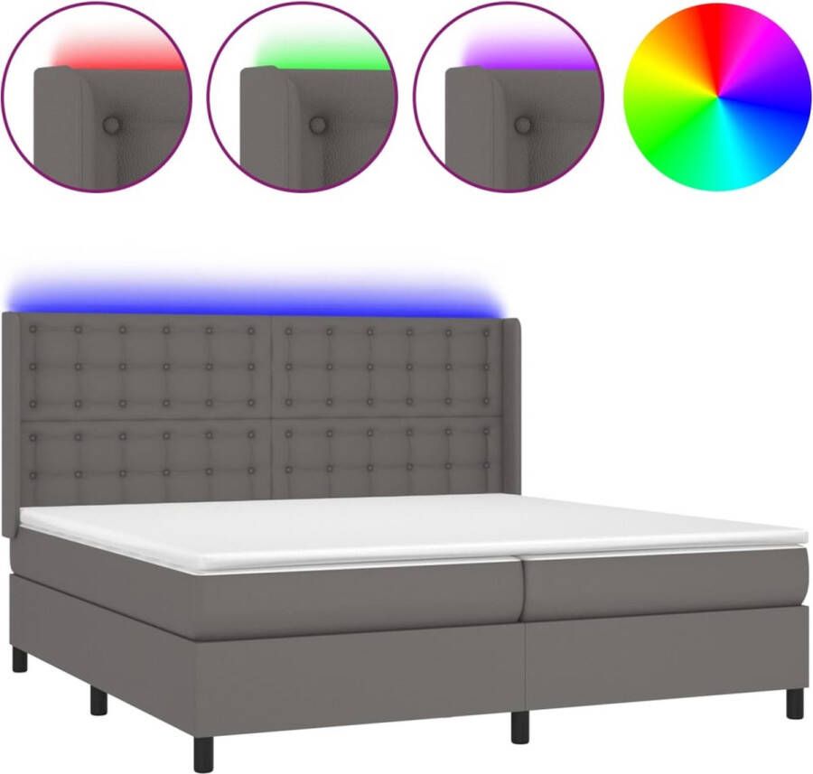 VidaXL -Boxspring-met-matras-en-LED-kunstleer-grijs-200x200-cm - Foto 2