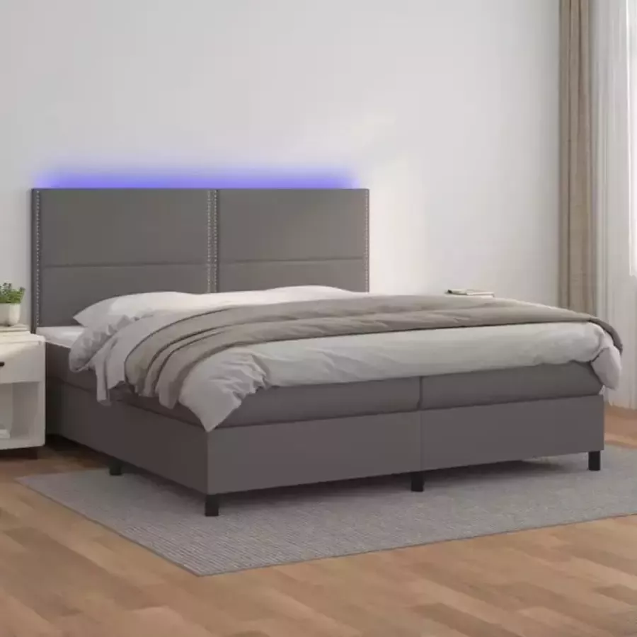 VidaXL -Boxspring-met-matras-en-LED-kunstleer-grijs-200x200-cm - Foto 4