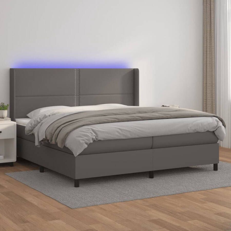 VidaXL -Boxspring-met-matras-en-LED-kunstleer-grijs-200x200-cm