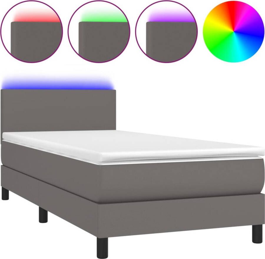 VidaXL -Boxspring-met-matras-en-LED-kunstleer-grijs-90x190-cm - Foto 3