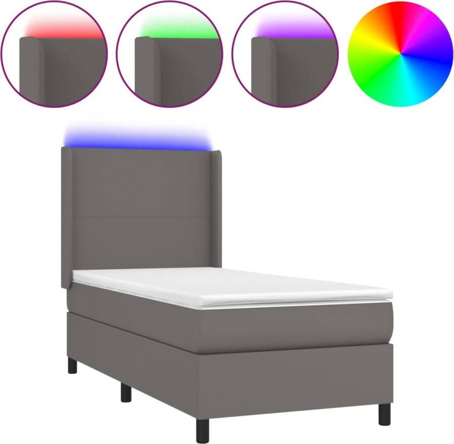 VidaXL -Boxspring-met-matras-en-LED-kunstleer-grijs-90x190-cm