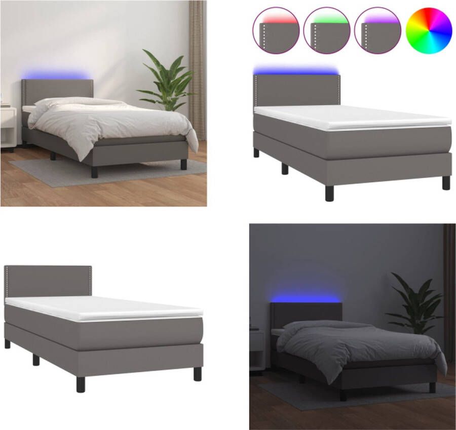VidaXL Boxspring met matras en LED kunstleer grijs 90x190 cm Boxspring Boxsprings Bed Slaapmeubel - Foto 2