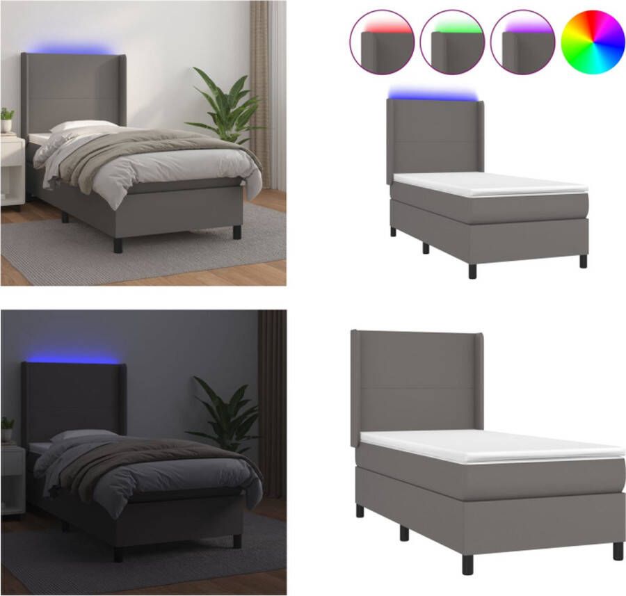 VidaXL Boxspring met matras en LED kunstleer grijs 90x190 cm Boxspring Boxsprings Bed Slaapmeubel - Foto 2