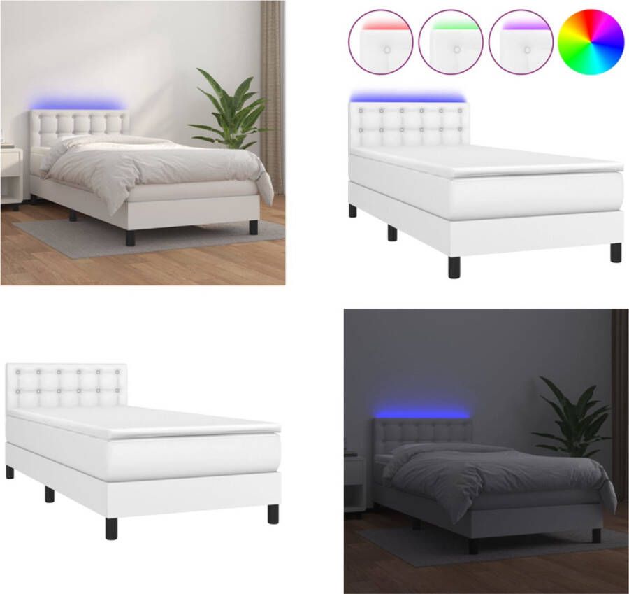 VidaXL Boxspring met matras en LED kunstleer wit 100x200 cm Boxspring Boxsprings Bed Slaapmeubel - Foto 2