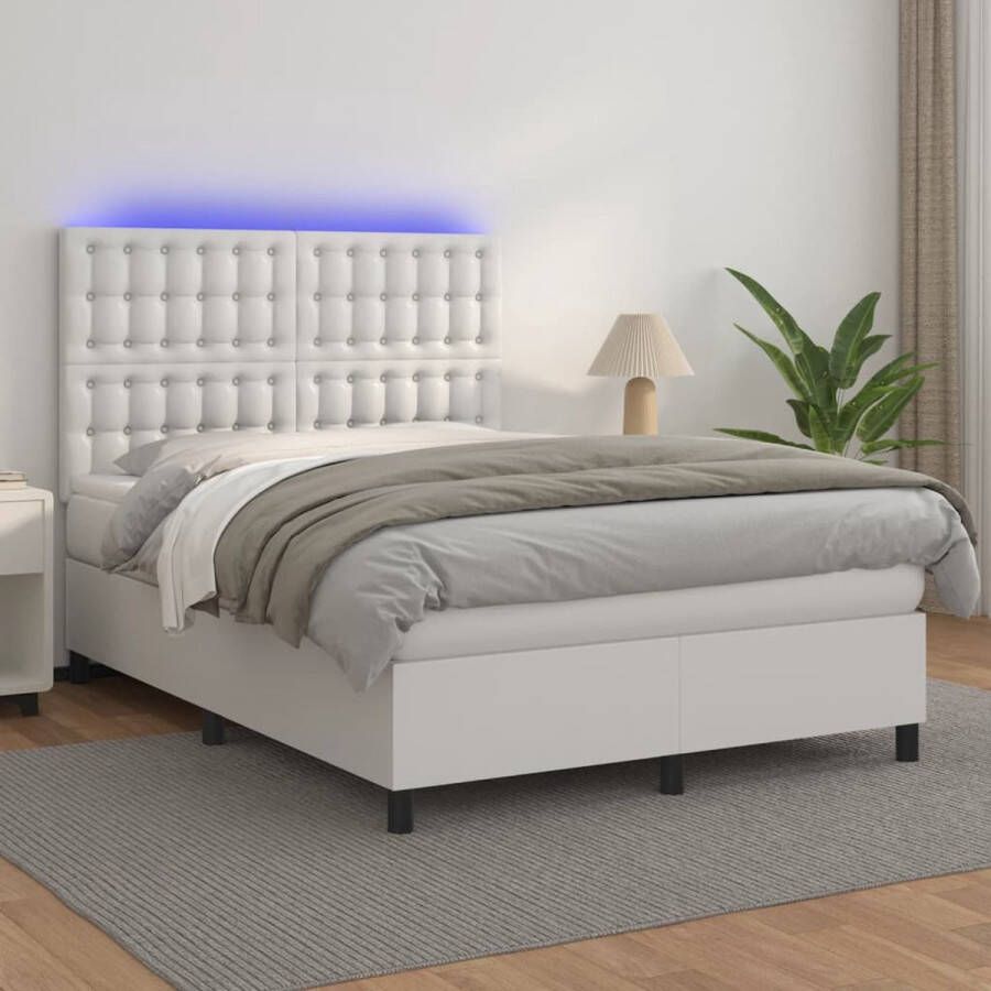 VidaXL -Boxspring-met-matras-en-LED-kunstleer-wit-140x200-cm