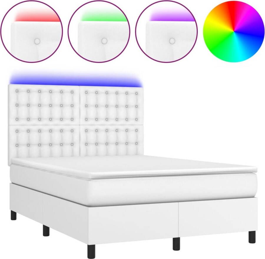 VidaXL -Boxspring-met-matras-en-LED-kunstleer-wit-140x200-cm - Foto 4