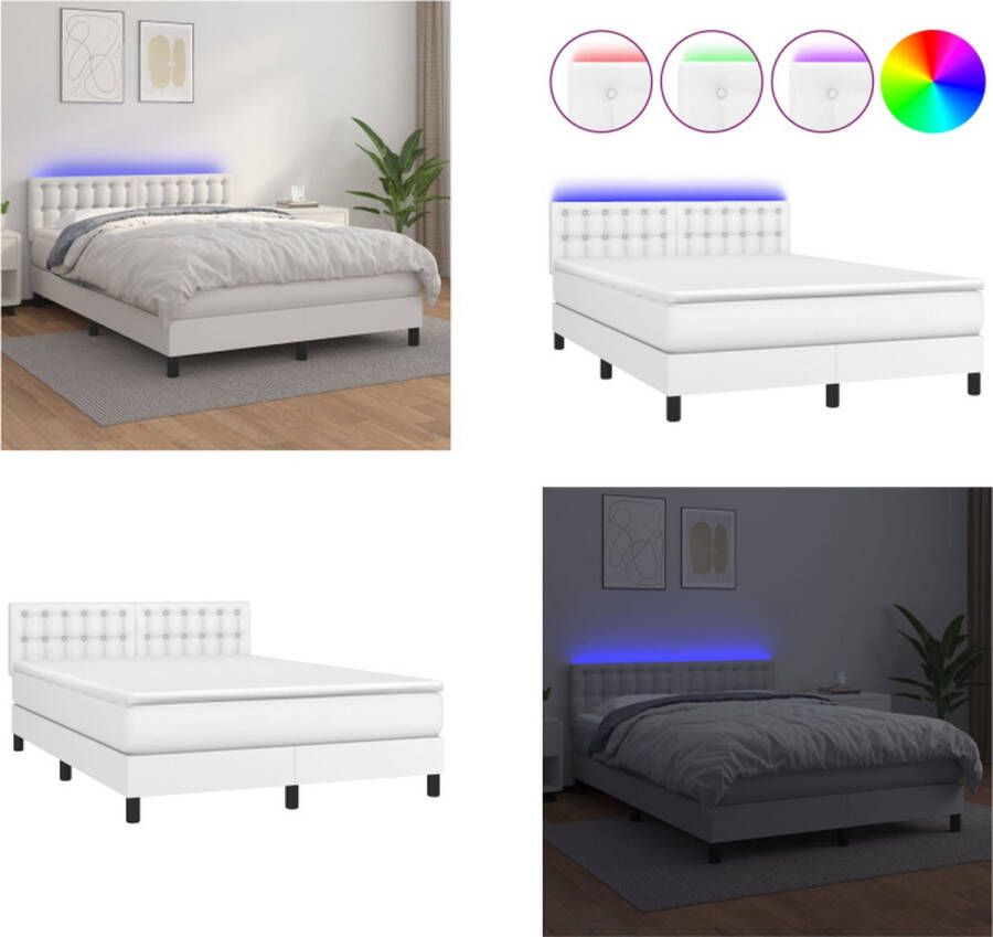 VidaXL Boxspring met matras en LED kunstleer wit 140x200 cm Boxspring Boxsprings Bed Slaapmeubel - Foto 2