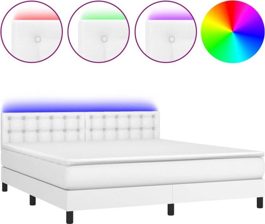 VidaXL -Boxspring-met-matras-en-LED-kunstleer-wit-160x200-cm - Foto 2