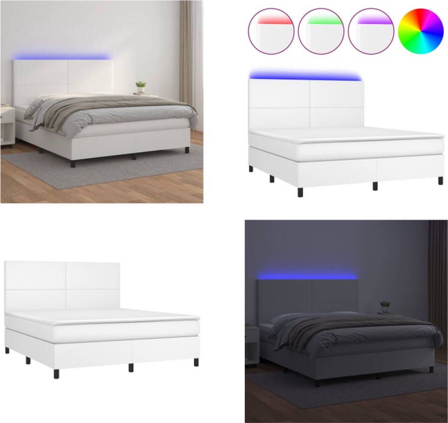 VidaXL Boxspring met matras en LED kunstleer wit 180x200 cm Boxspring Boxsprings Bed Slaapmeubel