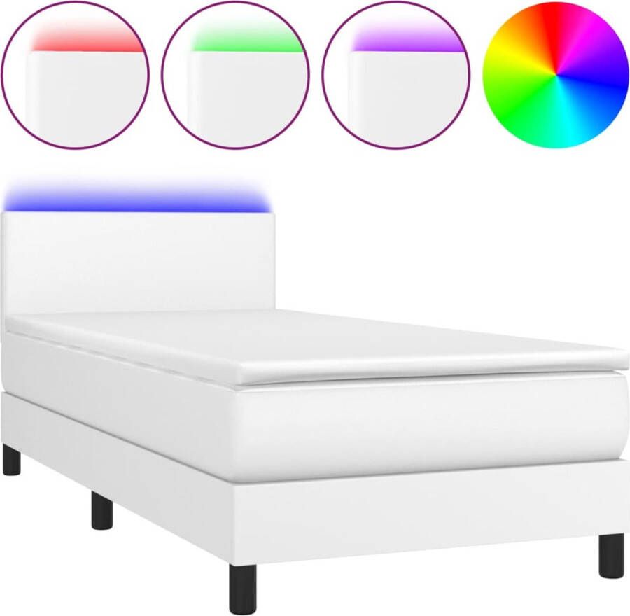 Vida XL Boxspring met matras en LED kunstleer wit 90x200 cm SKU: V3134142 - Foto 2