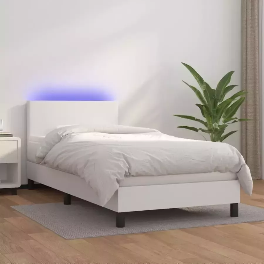 Vida XL Boxspring met matras en LED kunstleer wit 90x200 cm SKU: V3134142 - Foto 3
