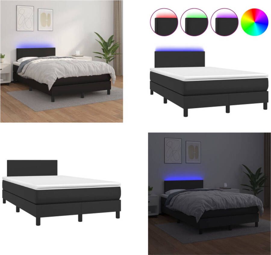 vidaXL Boxspring met matras en LED kunstleer zwart 120x200 cm Boxspring Boxsprings Bed Slaapmeubel