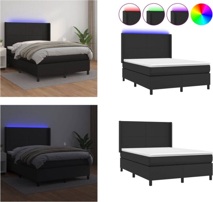 VidaXL Boxspring met matras en LED kunstleer zwart 140x190 cm Boxspring Boxsprings Bed Slaapmeubel
