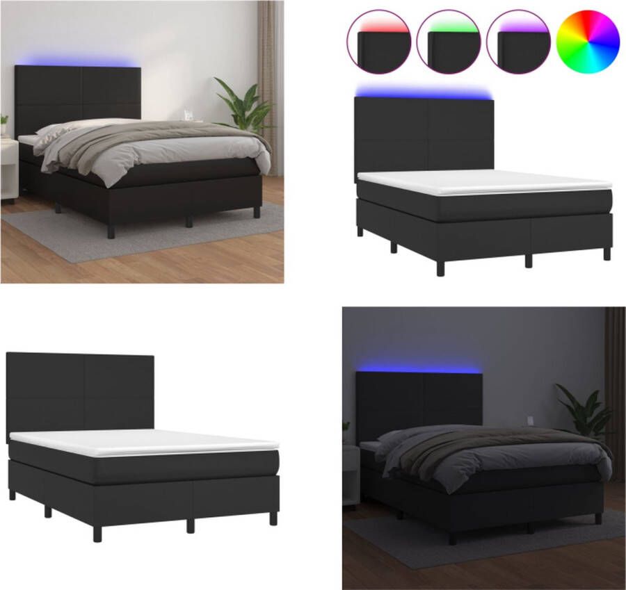 VidaXL Boxspring met matras en LED kunstleer zwart 140x190 cm Boxspring Boxsprings Bed Slaapmeubel