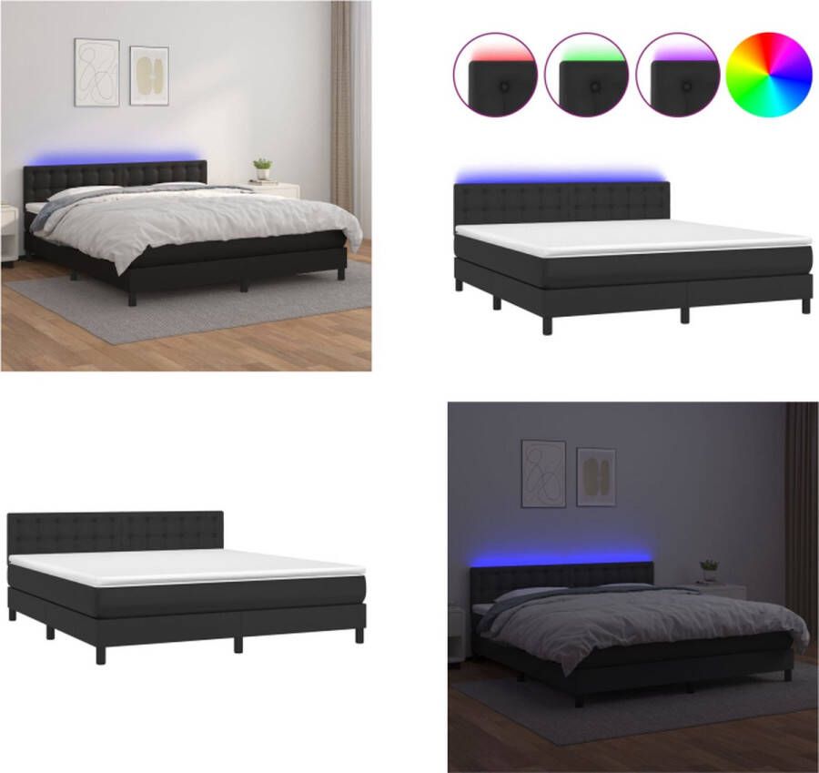 VidaXL Boxspring met matras en LED kunstleer zwart 160x200 cm Boxspring Boxsprings Bed Slaapmeubel - Foto 2