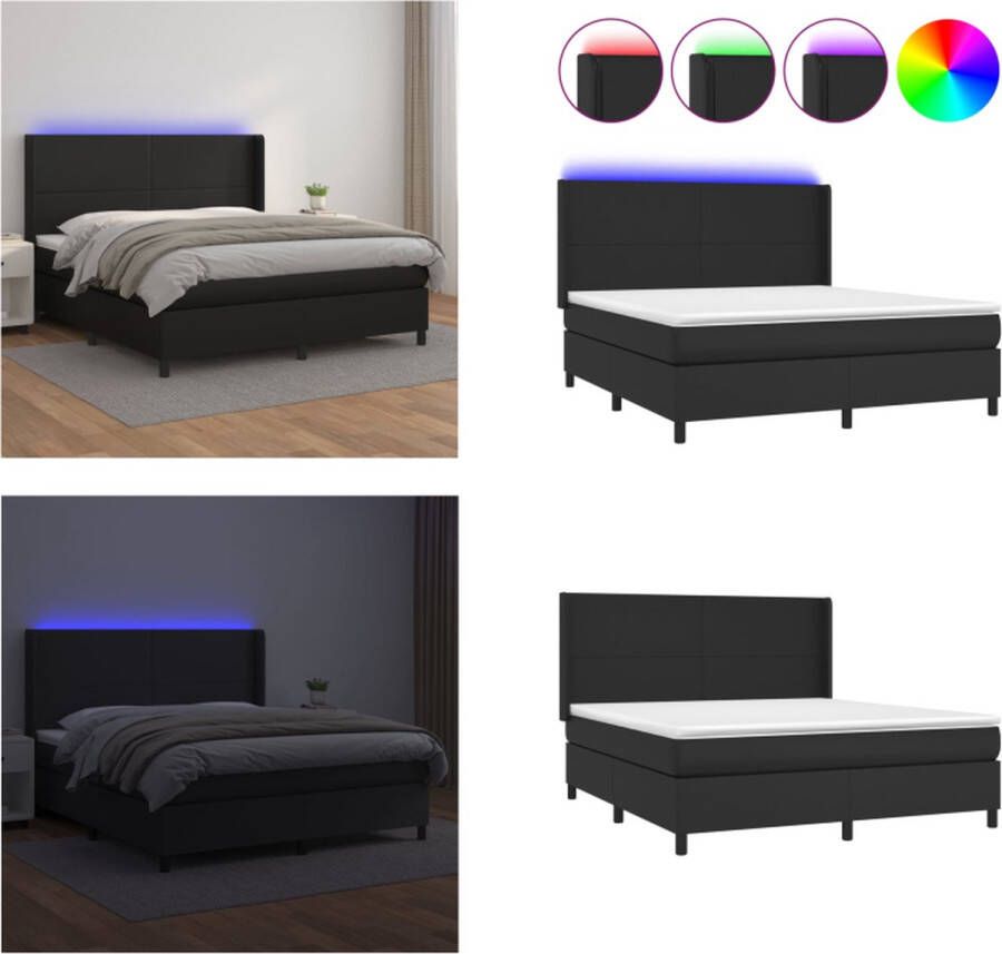VidaXL Boxspring met matras en LED kunstleer zwart 160x200 cm Boxspring Boxsprings Bed Slaapmeubel - Foto 3