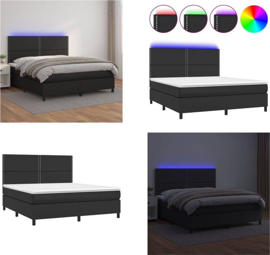 VidaXL Boxspring met matras en LED kunstleer zwart 160x200 cm Boxspring Boxsprings Bed Slaapmeubel