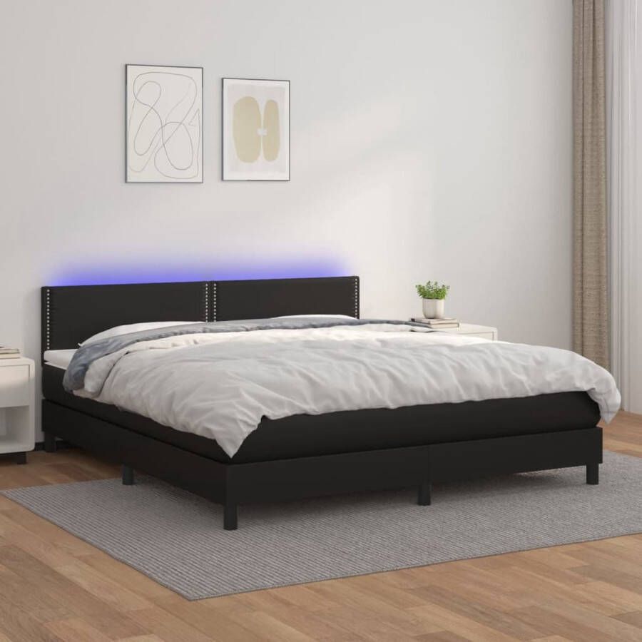 VidaXL -Boxspring-met-matras-en-LED-kunstleer-zwart-180x200-cm