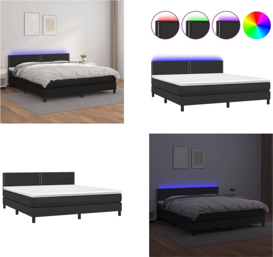 VidaXL Boxspring met matras en LED kunstleer zwart 180x200 cm Boxspring Boxsprings Bed Slaapmeubel - Foto 2