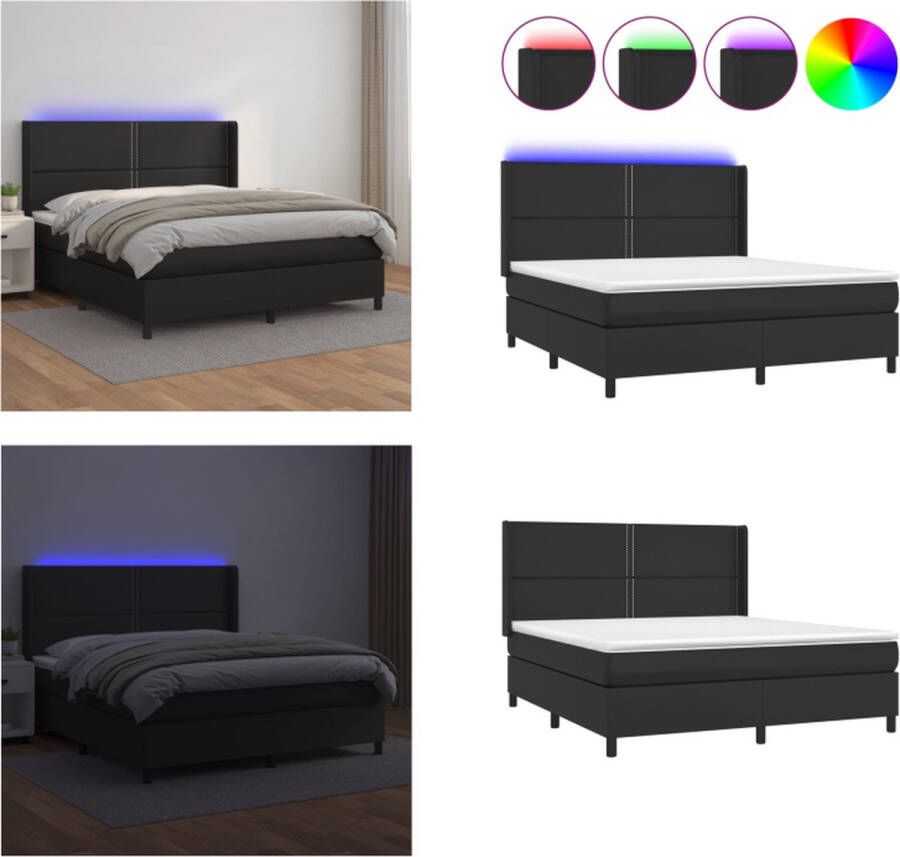 VidaXL Boxspring met matras en LED kunstleer zwart 180x200 cm Boxspring Boxsprings Bed Slaapmeubel - Foto 2