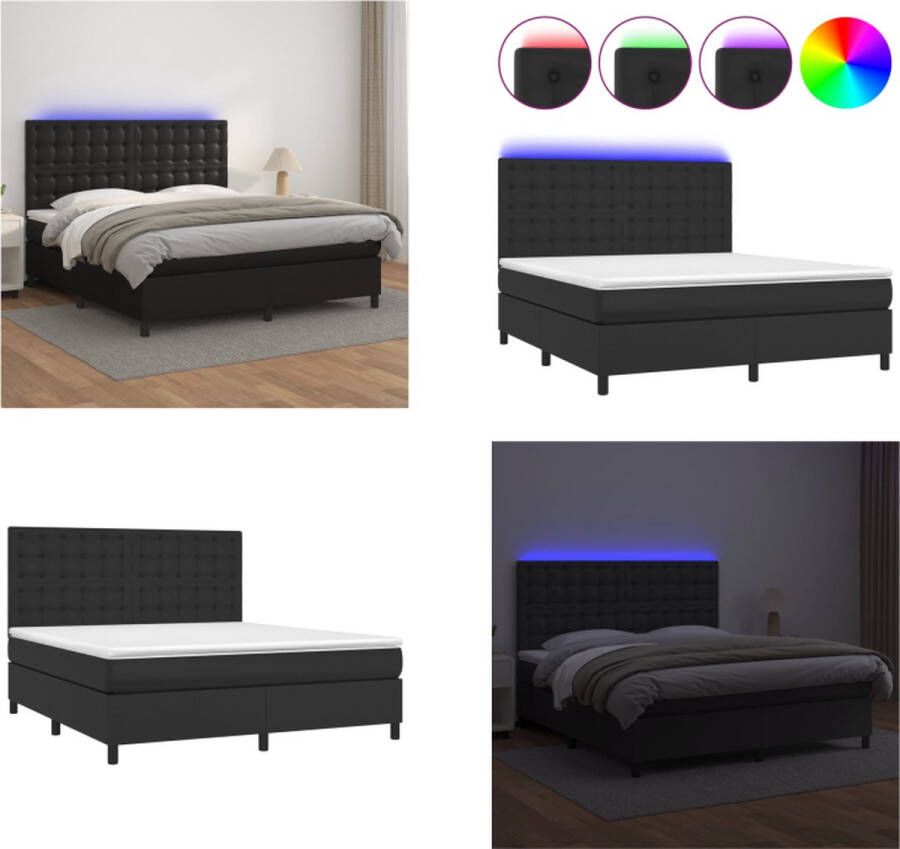 VidaXL Boxspring met matras en LED kunstleer zwart 180x200 cm Boxspring Boxsprings Bed Slaapmeubel