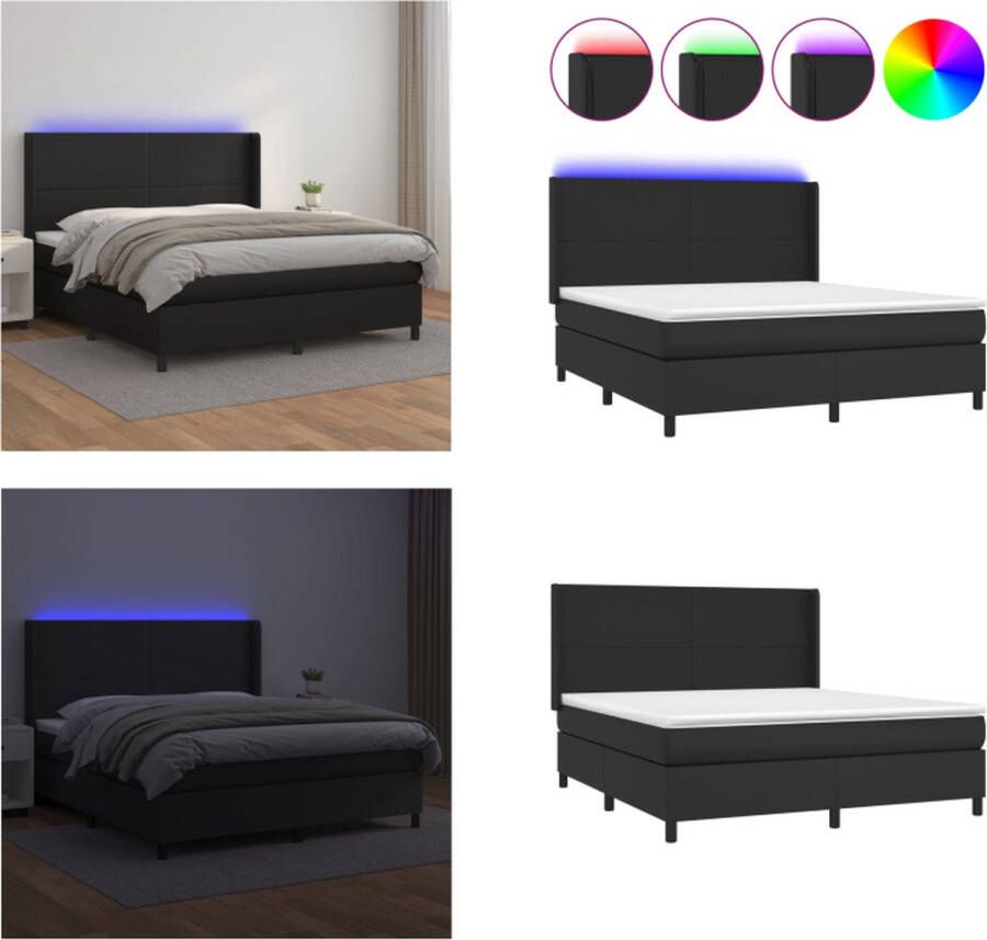 vidaXL Boxspring met matras en LED kunstleer zwart 180x200 cm Boxspring Boxsprings Bed Slaapmeubel