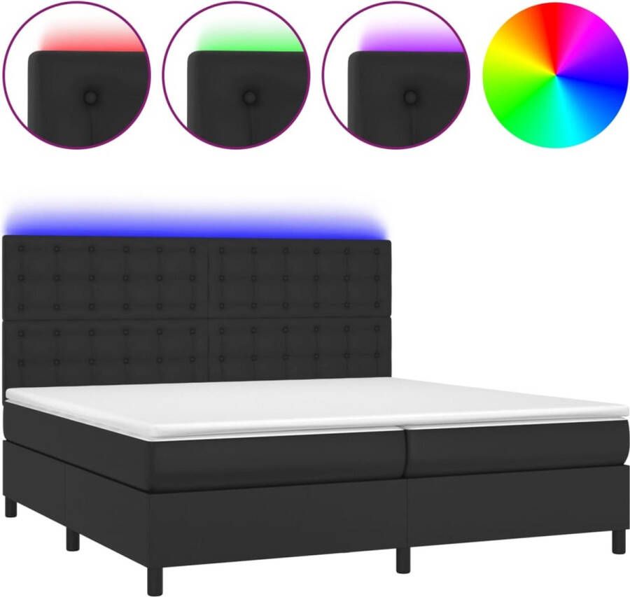 VidaXL -Boxspring-met-matras-en-LED-kunstleer-zwart-200x200-cm