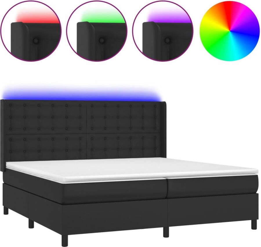 VidaXL -Boxspring-met-matras-en-LED-kunstleer-zwart-200x200-cm