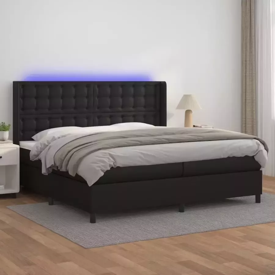VidaXL -Boxspring-met-matras-en-LED-kunstleer-zwart-200x200-cm - Foto 2