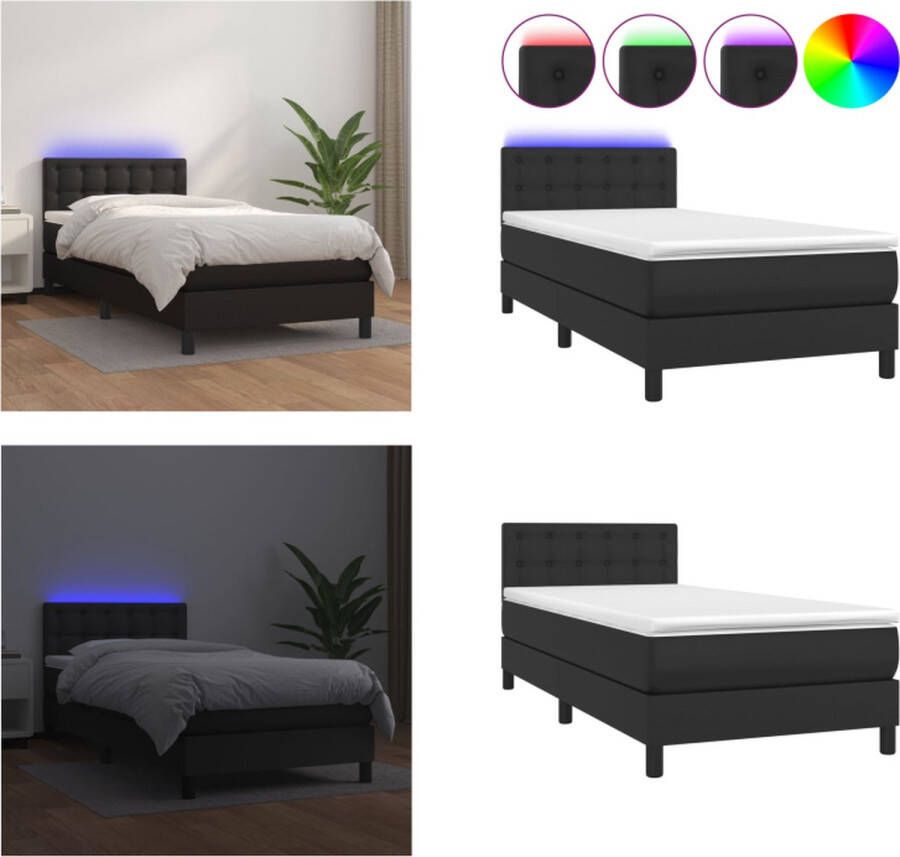 vidaXL Boxspring met matras en LED kunstleer zwart 80x200 cm Boxspring Boxsprings Bed Slaapmeubel