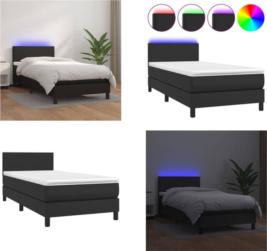 vidaXL Boxspring met matras en LED kunstleer zwart 80x200 cm Boxspring Boxsprings Bed Slaapmeubel