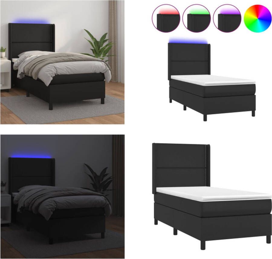 VidaXL Boxspring met matras en LED kunstleer zwart 80x200 cm Boxspring Boxsprings Bed Slaapmeubel