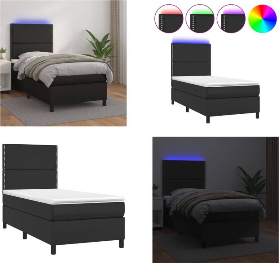 VidaXL Boxspring met matras en LED kunstleer zwart 80x200 cm Boxspring Boxsprings Bed Slaapmeubel